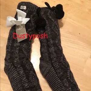 UGG Fleece Lined Pom Pom Socks Boot Grey Silver